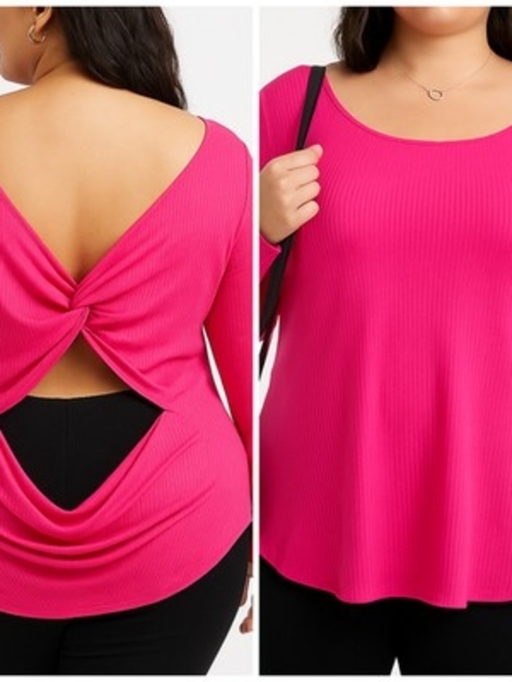 Eloquii Bright Pink Ribbed Long Sleeve Scoop Neck Top SIZE 18/20